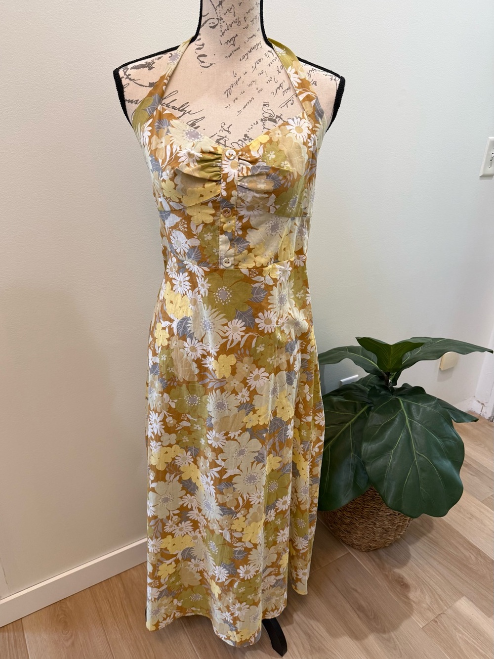 Cupshe Floral Halter Maxi Dress Medium NWT Sheer Retro 70s Boho Cottagecore